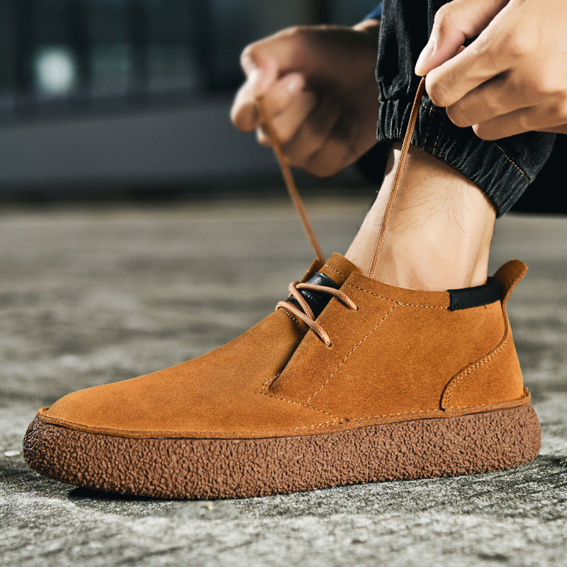 Men's Mid-Top Loafers with Textured Sole and Lace-Up Front